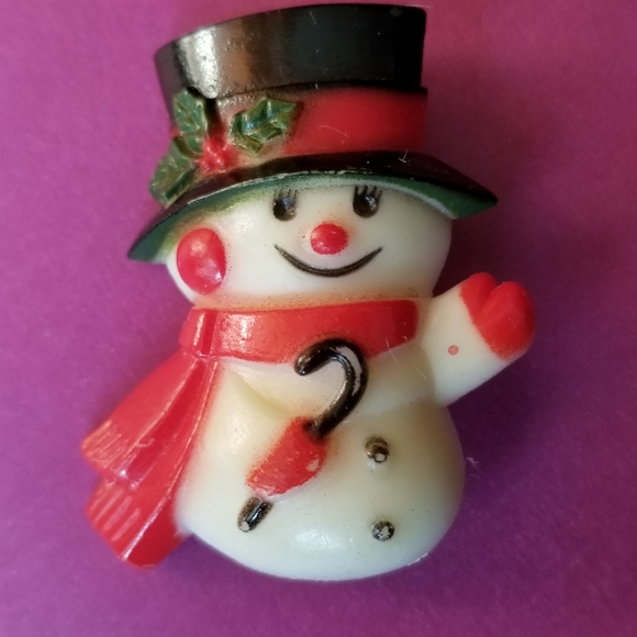 Vintage Snowman brooch pin frosty Christmas holiday festive - Picture 6 of 8